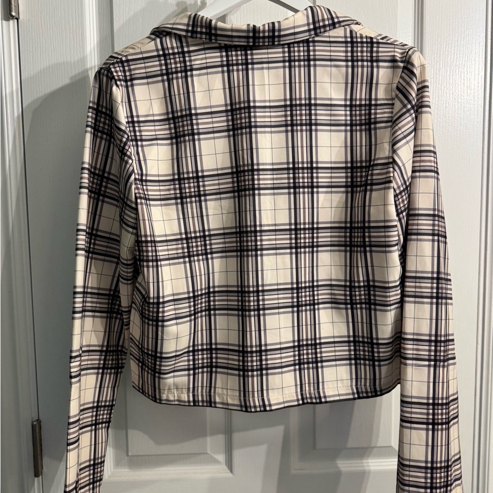 SHEIN Black and White Plaid Blazer Jacket - Picture 2 of 8